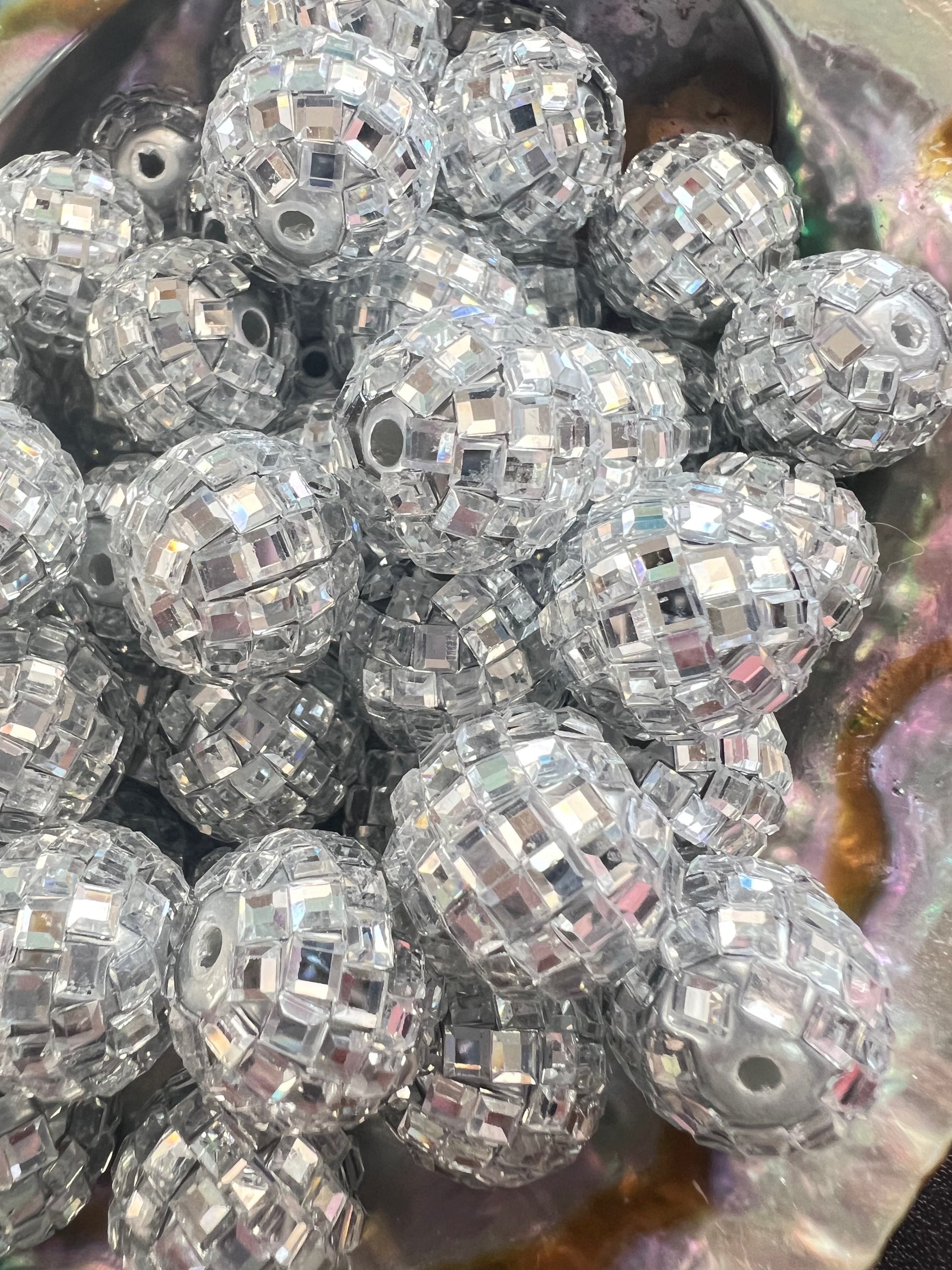 10 PCS - 16mm Silver/Chrome DISCO Mirror Round Acrylic Rhinestone Beads image 2