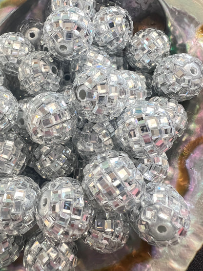 10 PCS - 16mm Silver/Chrome DISCO Mirror Round Acrylic Rhinestone Beads image 2