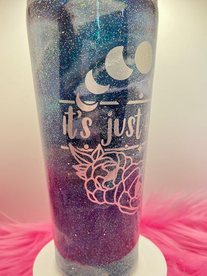 (1)- RTS 32oz Tapered Milky Way Just a phase MOONS teal/bl/glitter Epoxy Tumbler image 1