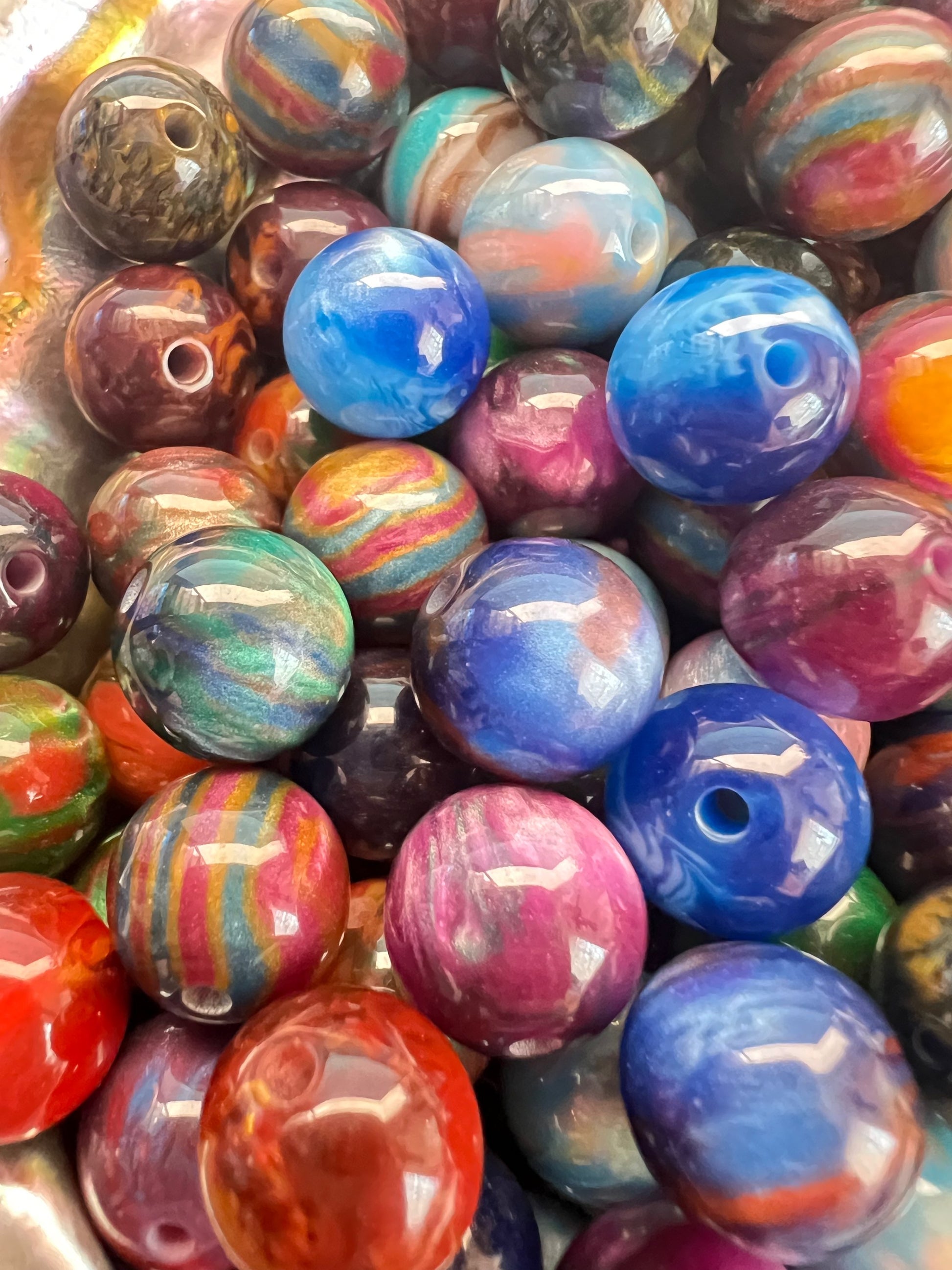 10 PCS -12mm STUNNING Cateye Mixed Colors Galaxy Rainbow Shimmer Beads image 3