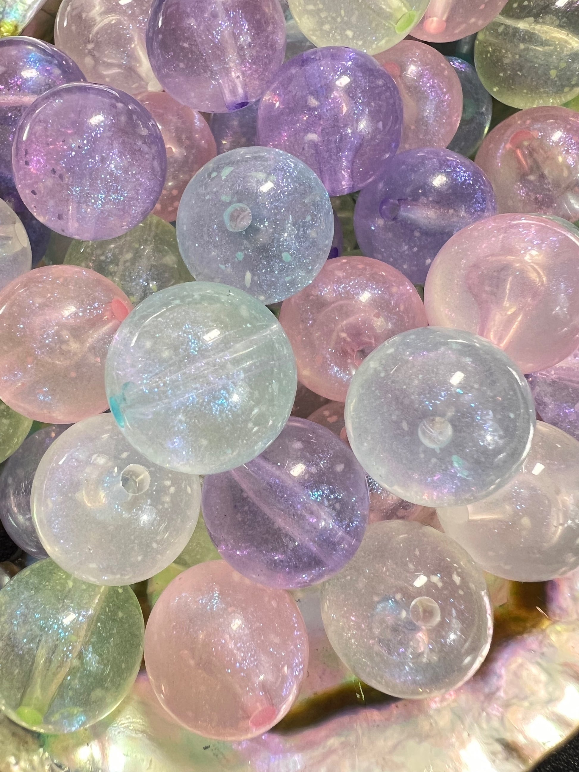 10 PCS- 15mm Pastel Round Transparent Acrylic Galaxy Shimmer Bubble Beads image 1