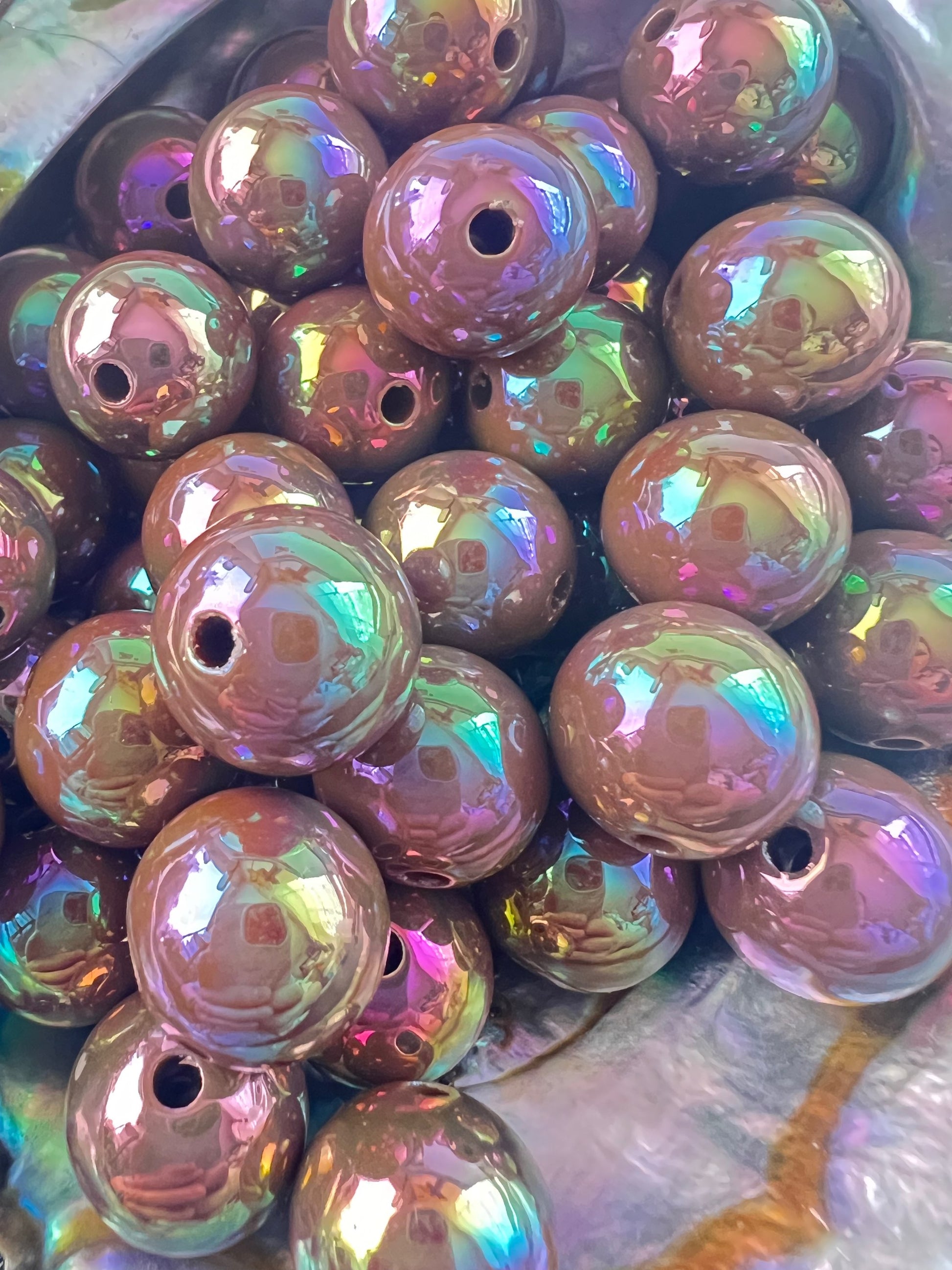10 PCS- 15mm UVAB Brown/Coffee Round Acrylic Beads image 2