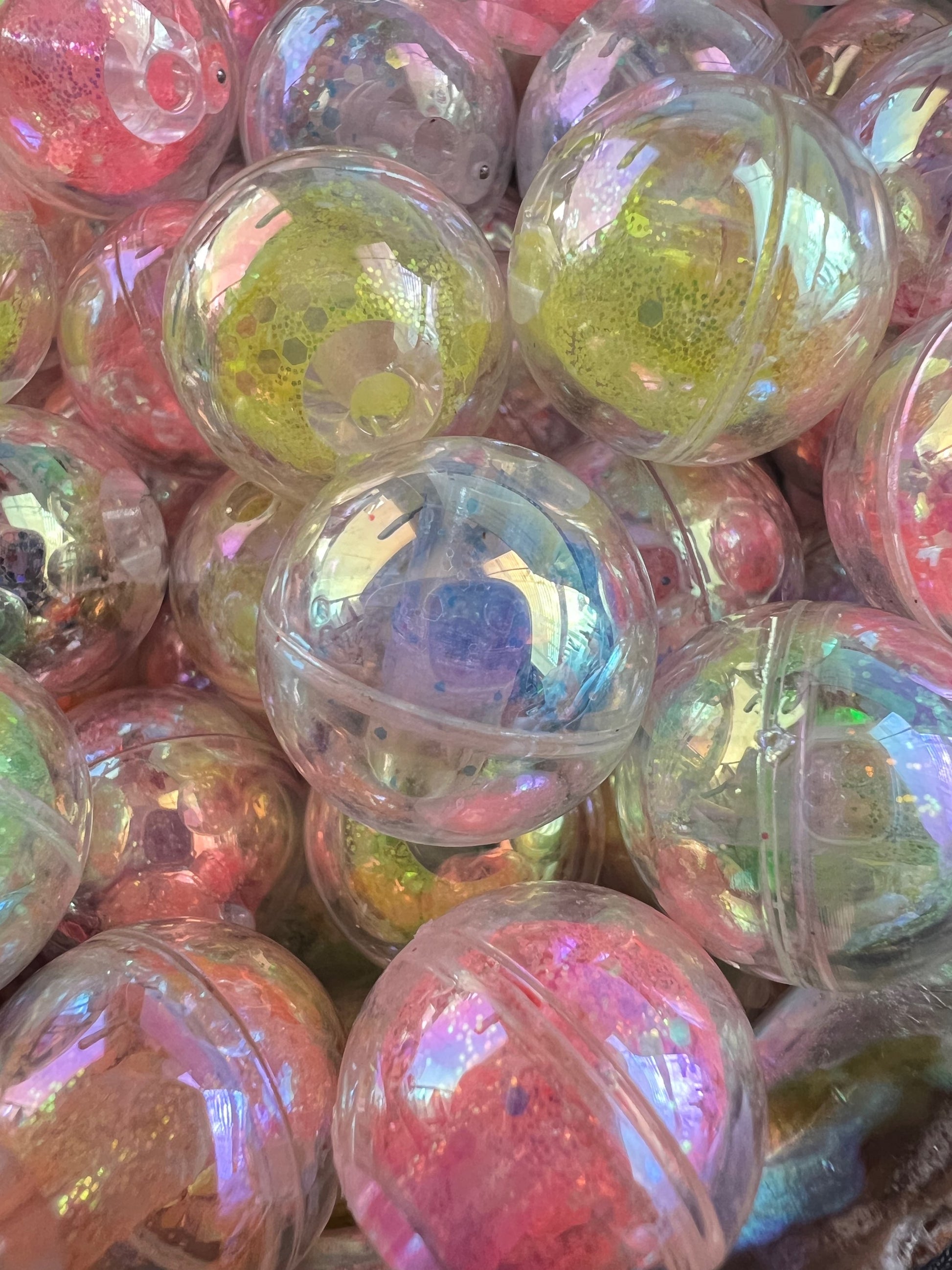5 PCS- 18mm Bright Neon UVAB W/Glitter inside Mixed Colors Round Acrylic Beads image 1