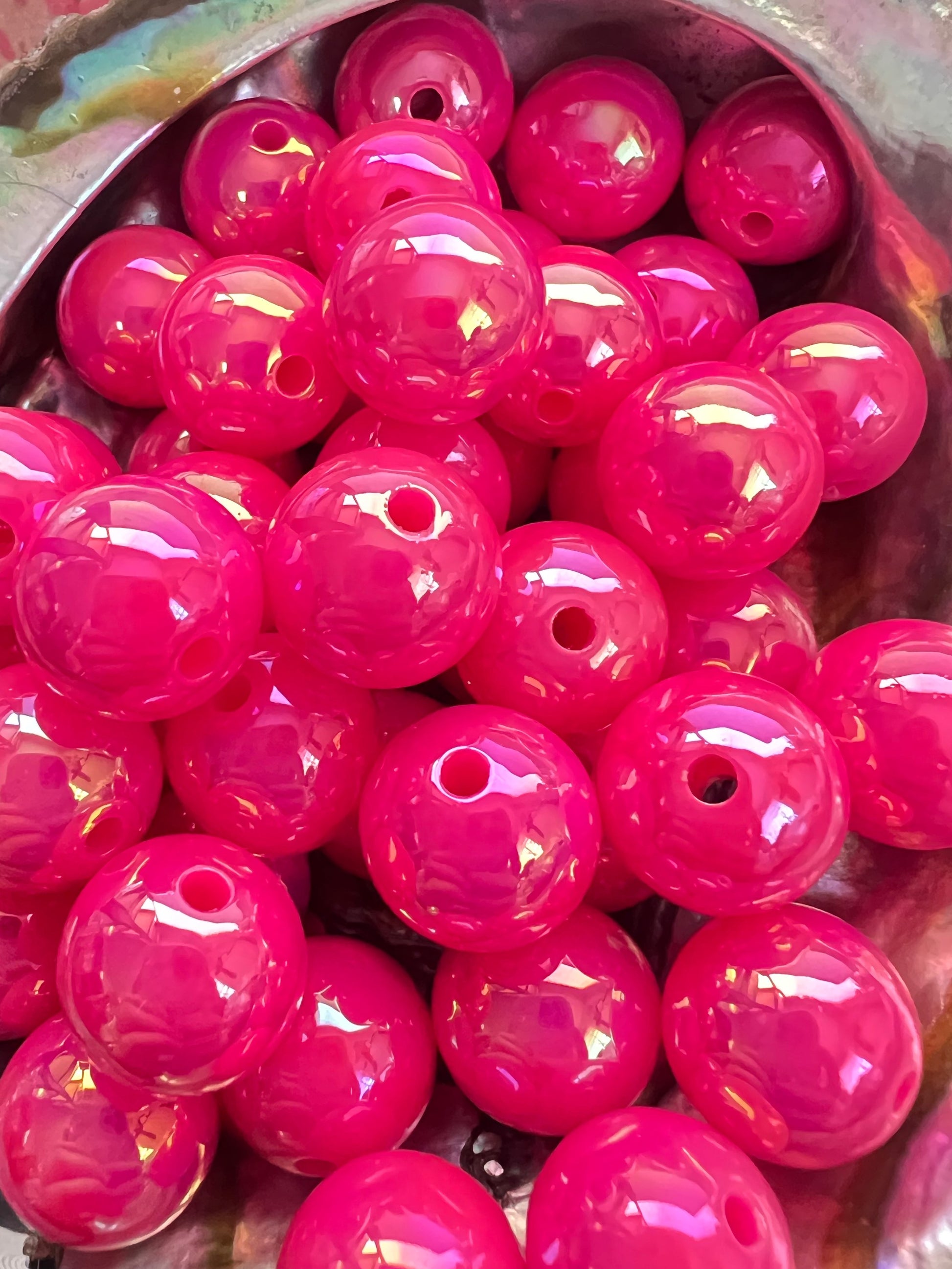 10 PCS - 15mm HOT NEON PINK UVAB Rainbow Round Acrylic Beads image 2
