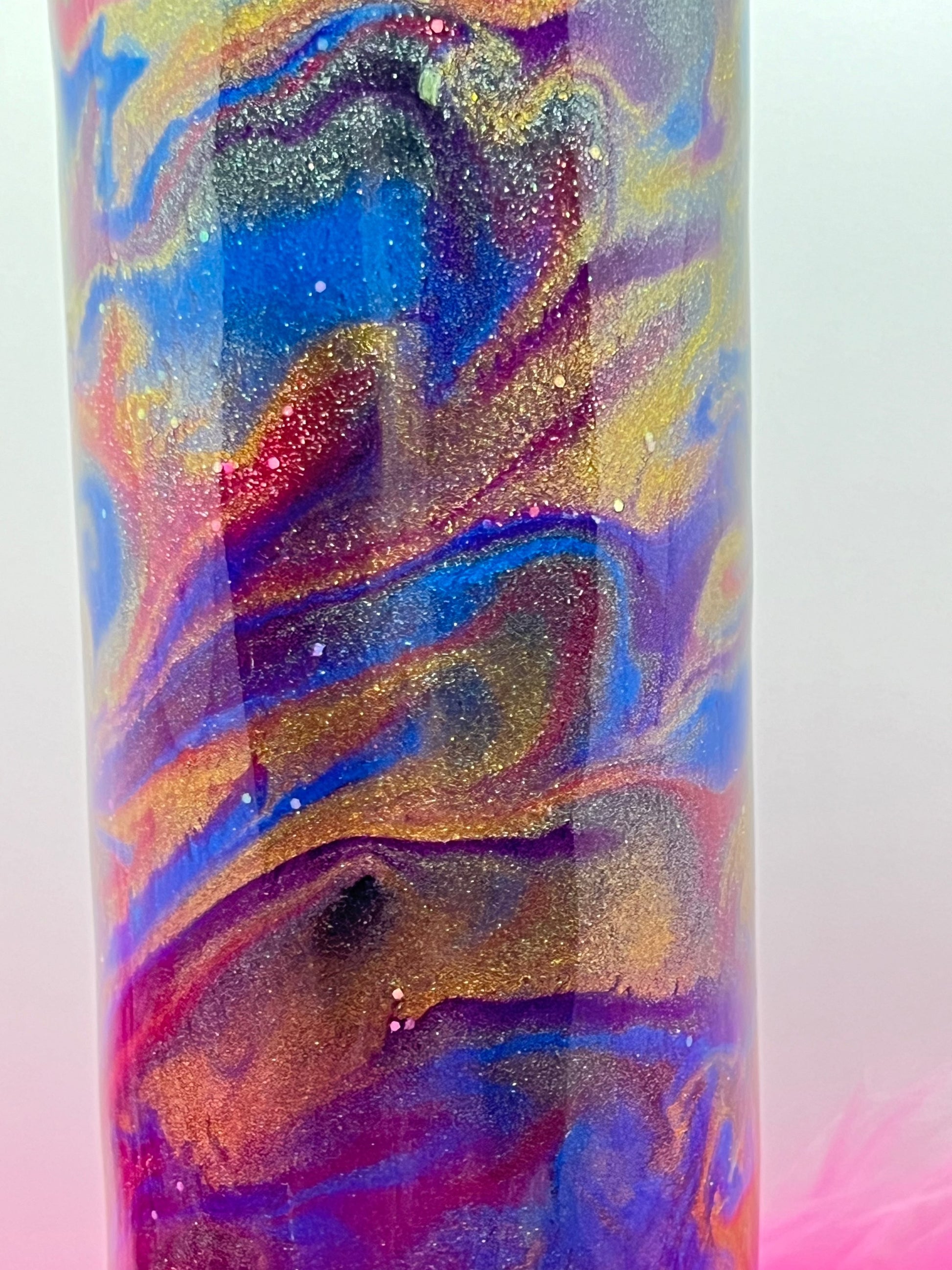(1)- RTS 30oz Straight Blue/purple/pink/gold swirled ink/glitter Epoxy Tumbler image 1