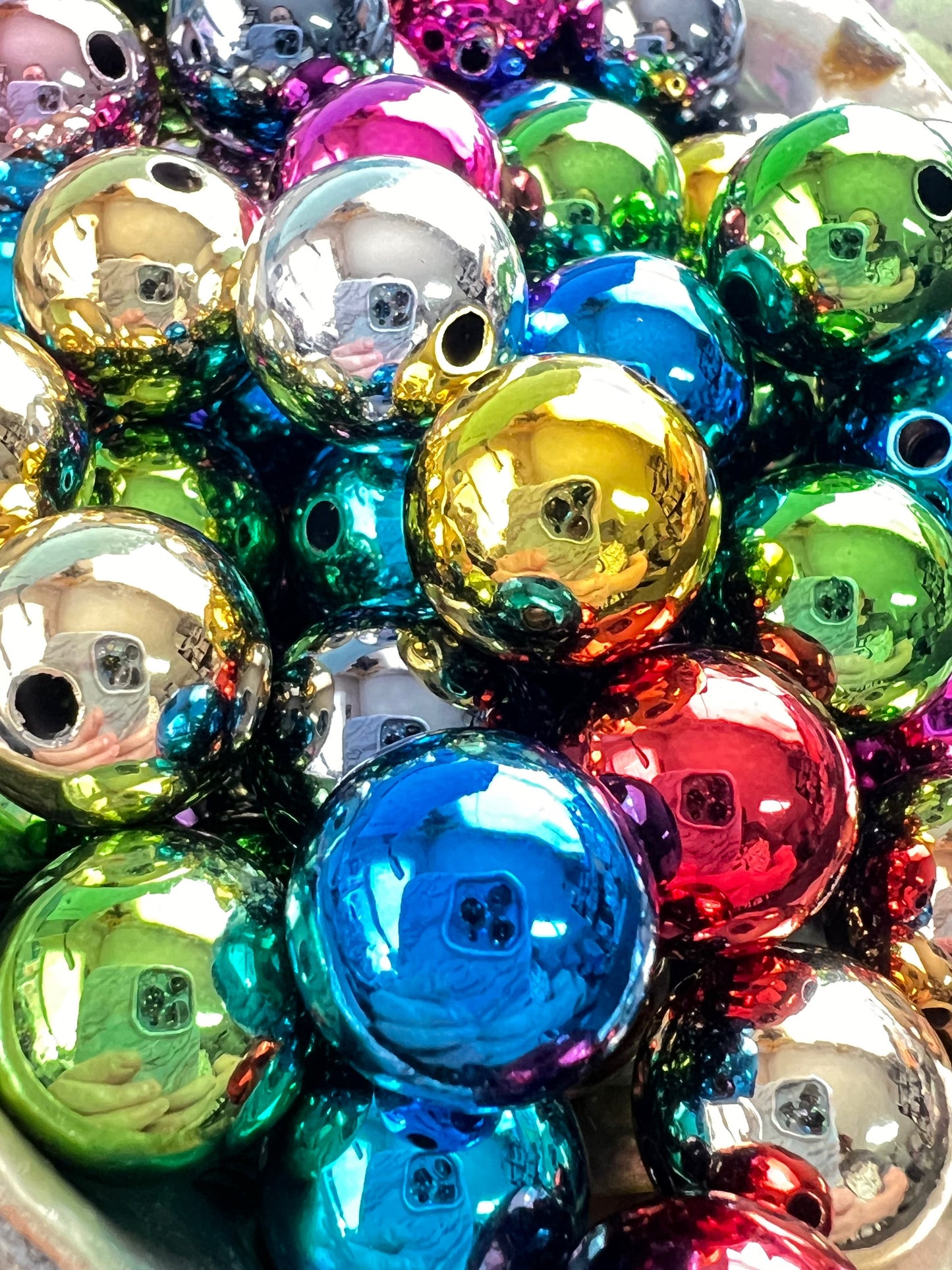 10 PCS - 16mm Metallic Multi Colored Rainbow Round Acrylic Beads image 2