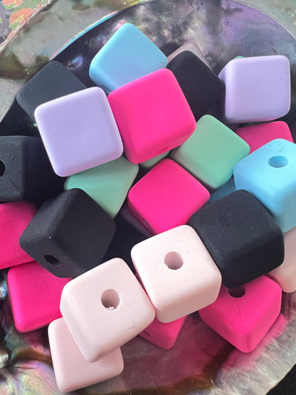 10 PCS- 14mm Silicone Touch Bright Mixed Color Cube/Square Beads image 2