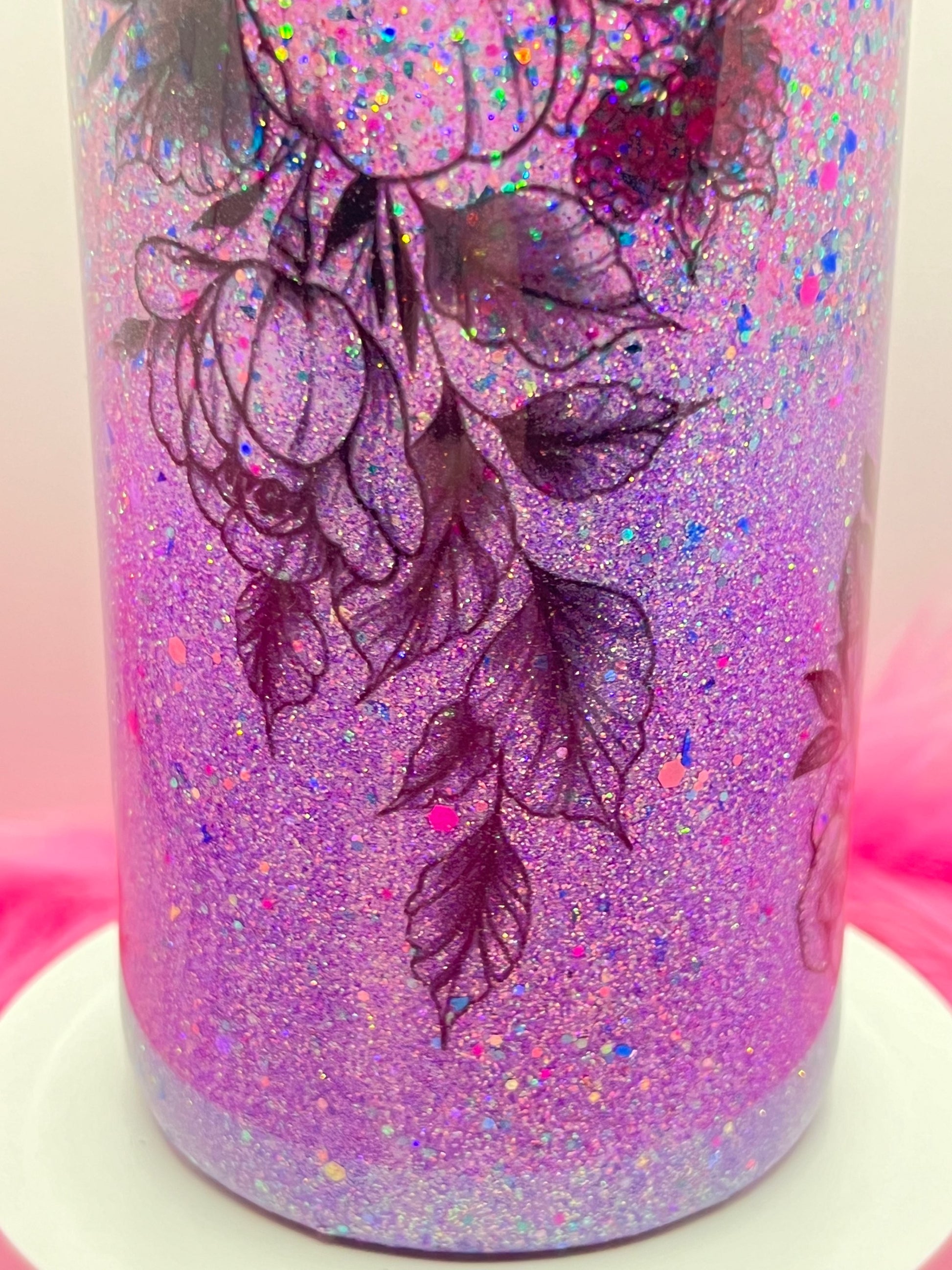  (1)- RTS 30oz Straight BUTTERFLY ROSE purple/pink/silver glitter Epoxy Tumbler image 4