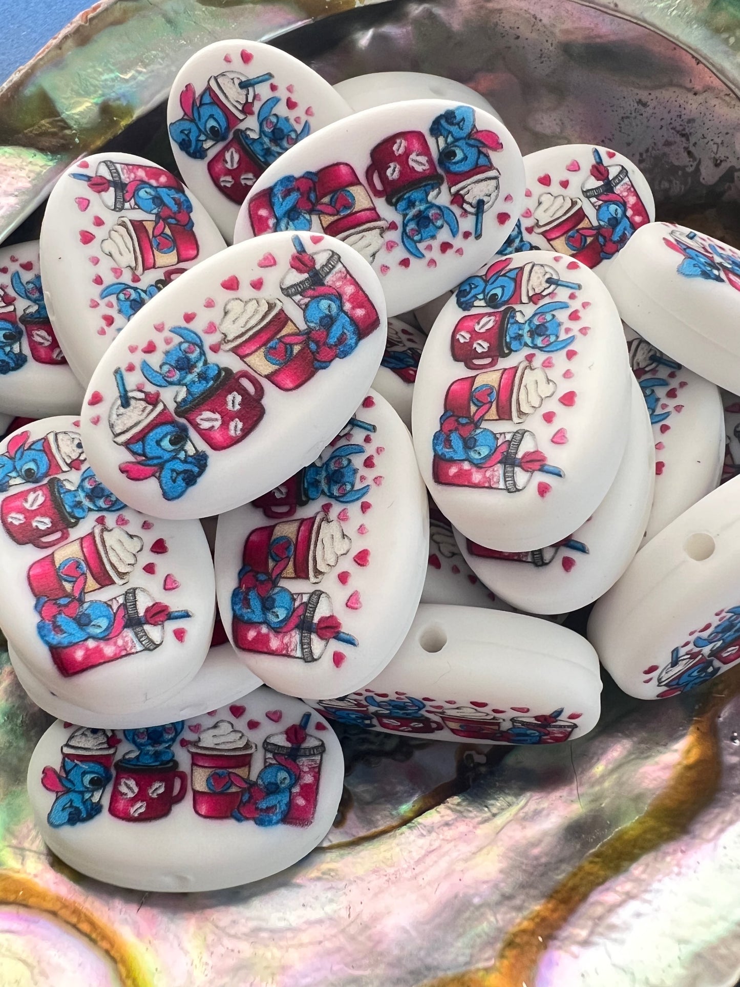 (1)PC- Blue Alien -Hearts- Coffee- Frappe- Latte Focal Bead image 0