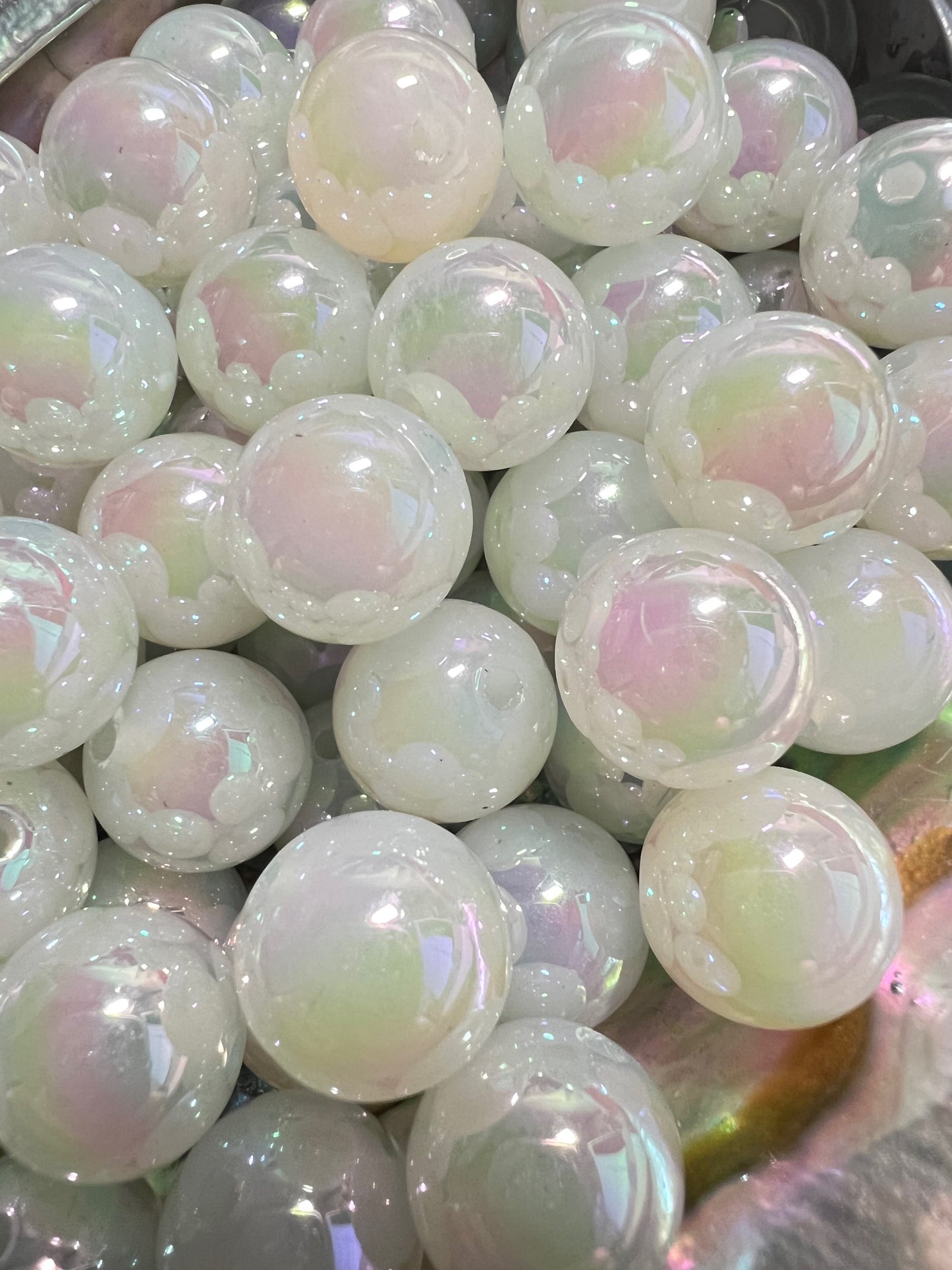10 PCS- 13mm Light Jade UVAB Iridescent Rainbow Acrylic Beads image 1
