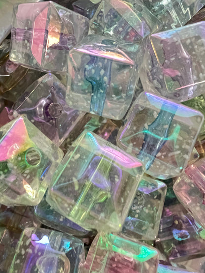 10 PCS- 14mm 3D Hexagonal Prism LUMINOUS Aura Clear/Bubble Acrylic Beads image 2