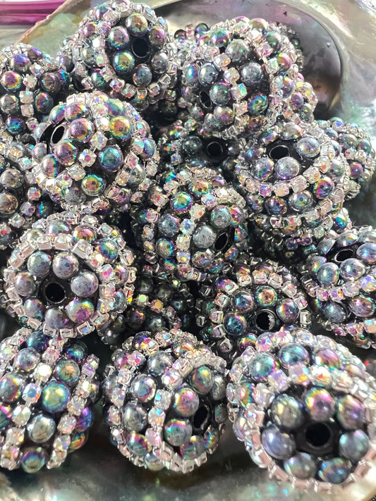 5 PCS - 18mm Fancy Round Galaxy Rhinestone/Pearl Black UVAB Acrylic Beads image 0