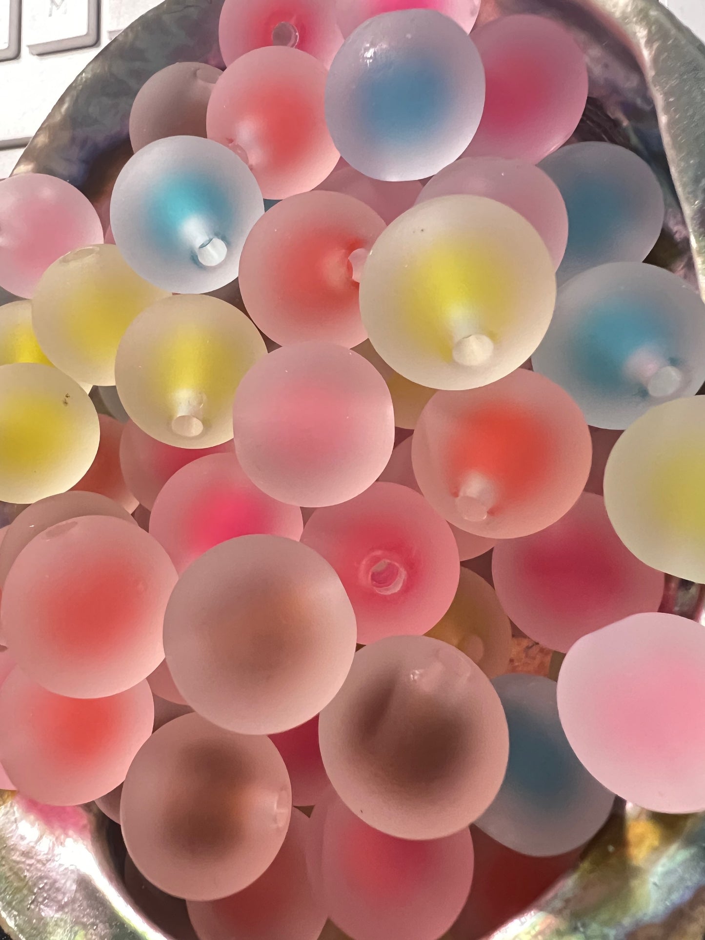 10 PCS - 15mm Frosted Jelly Matte Mixed Colors Double Layer Round Acrylic Beads image 0
