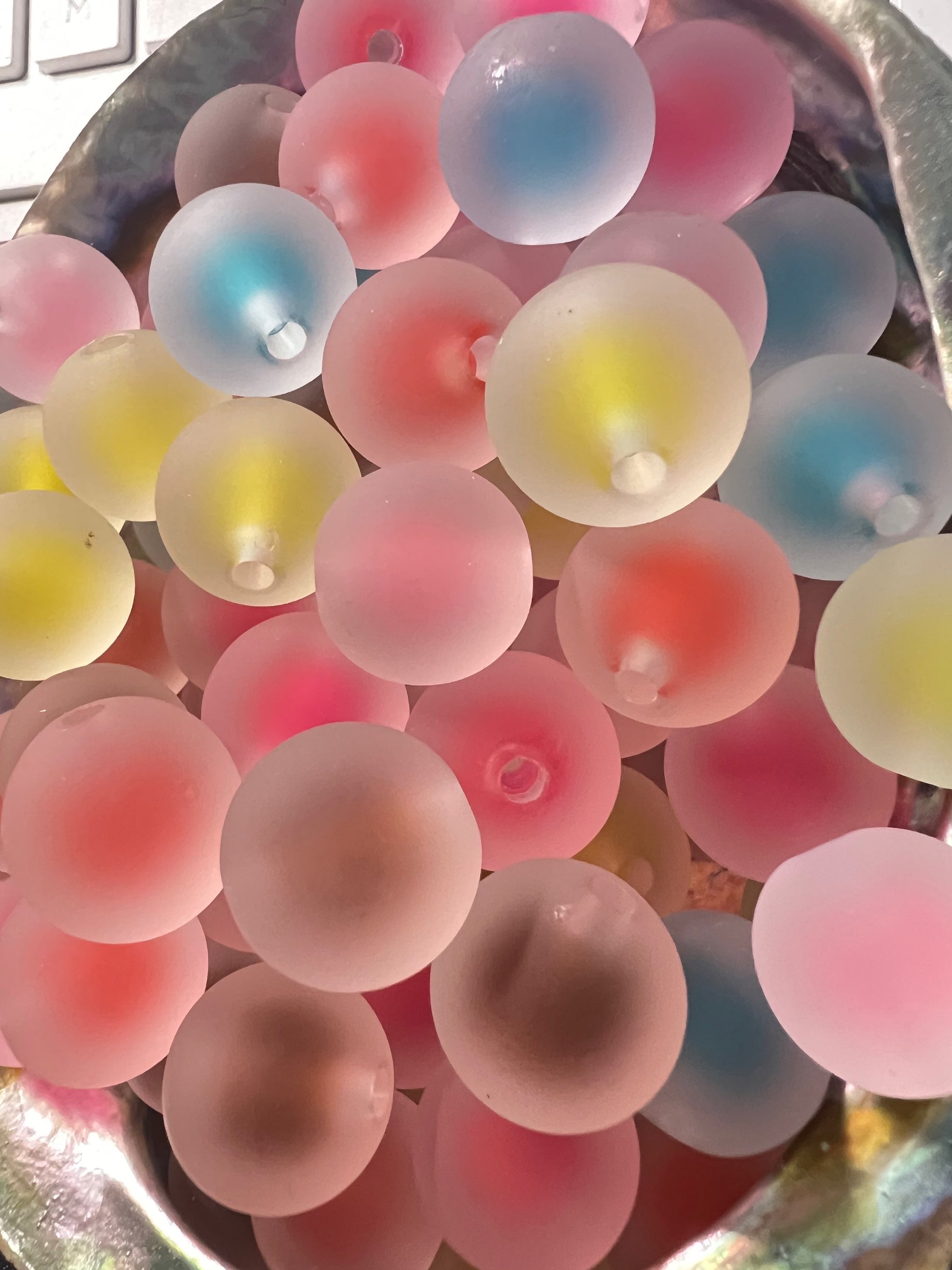 10 PCS - 15mm Frosted Jelly Matte Mixed Colors Double Layer Round Acrylic Beads image 0