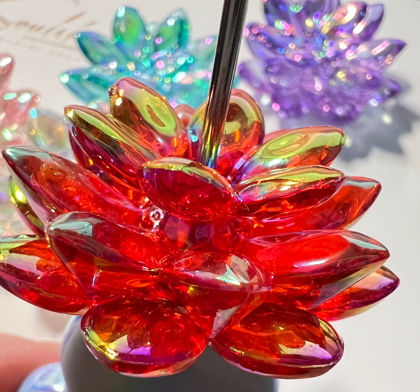 5SETS-15 Piece 38mm MultiColored Lotus Flower Beads UVAB Iridescent Rainbow Bead image 1