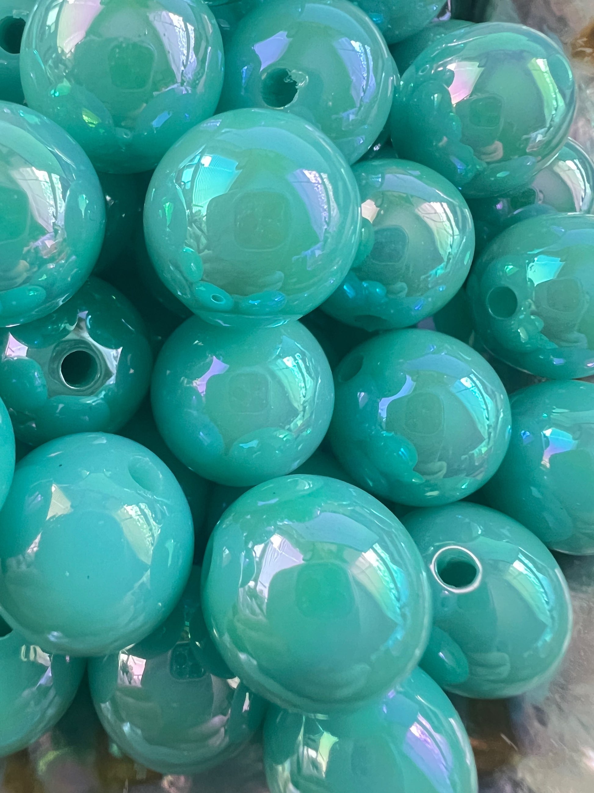 10 PCS - 15mm TURQUOISE/MINT  UVAB Rainbow Round Acrylic Beads image 2
