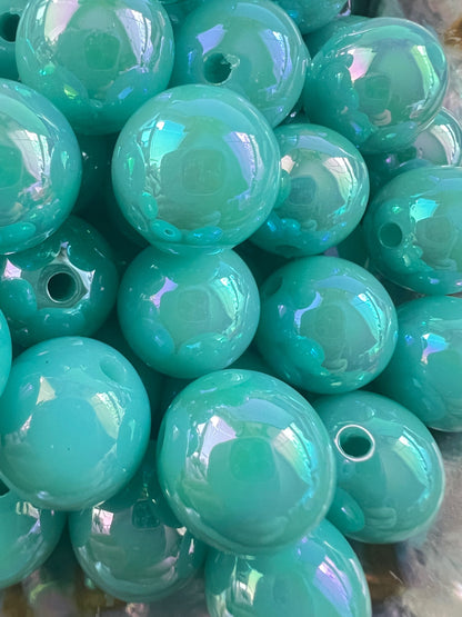 10 PCS - 15mm TURQUOISE/MINT  UVAB Rainbow Round Acrylic Beads image 2