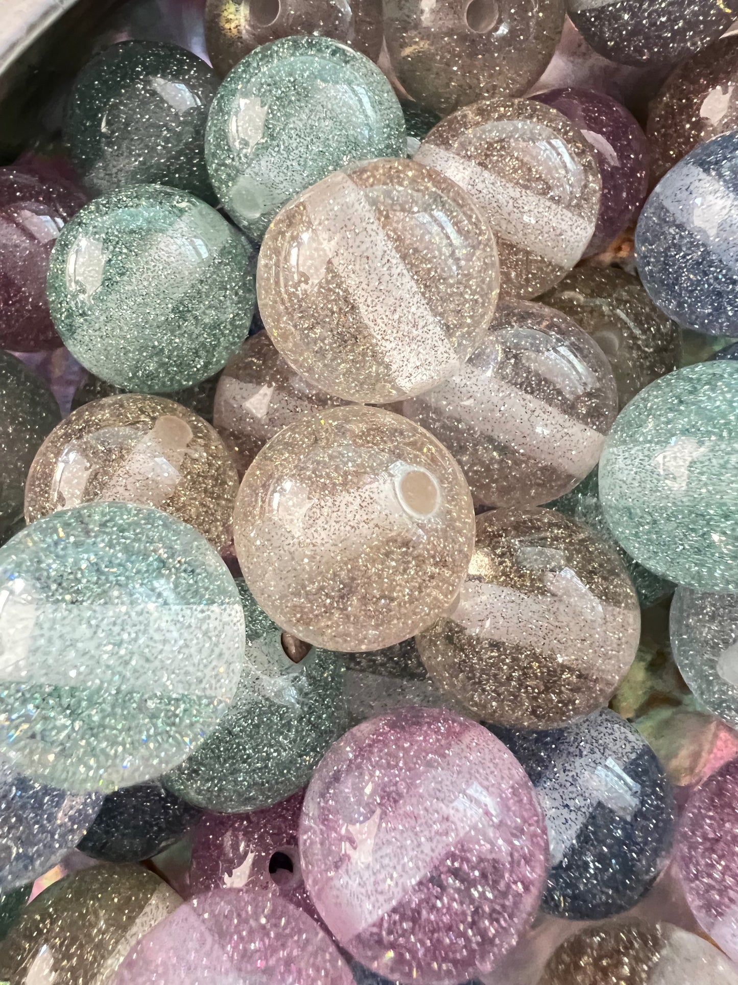 10 PCS- 15mm Multicolor Clear with Glitter inside Sparkly Acrylic Beads image 1