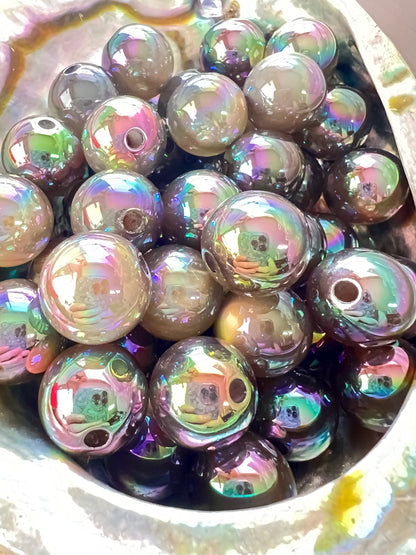 5 PCS- 15mm Gray/Brown/Tan with GOLD Cat EYE UVAB  Round Acrylic Beads image 4