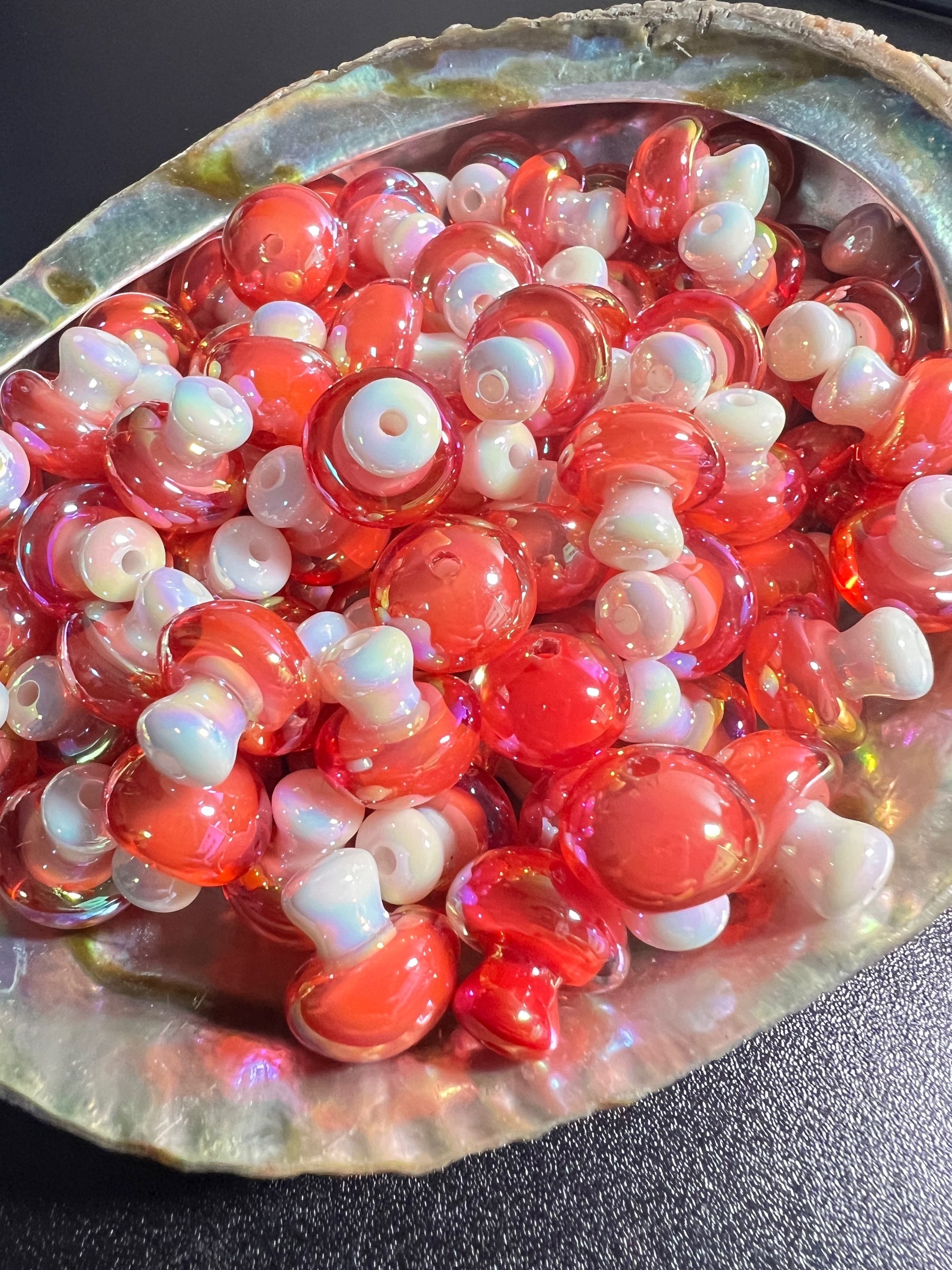 20 PCS- 13mm Mushroom Shaped Acrylic Opaque Red/Clear Colored AB Beads image 0