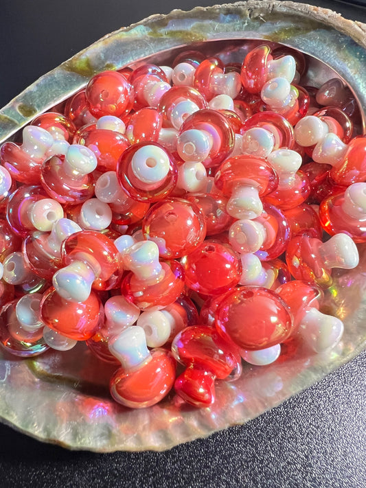 20 PCS- 13mm Mushroom Shaped Acrylic Opaque Red/Clear Colored AB Beads image 0