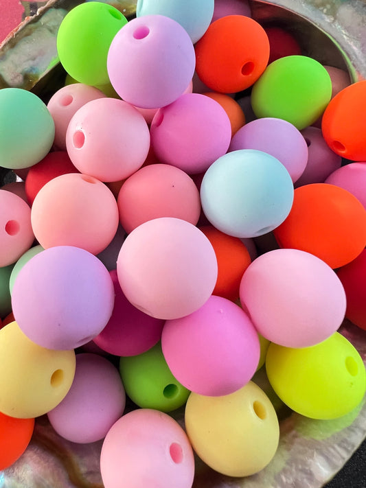 10 PCS- 15mm NEON/PASTEL mixed colors Silicone Touch Round Mixed Color Beads image 0