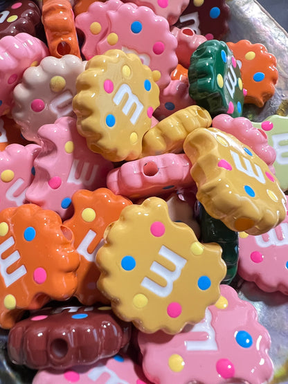 5 PCS- 22mm Multicolor (M) Cookie with Polka Dots Beads image 2