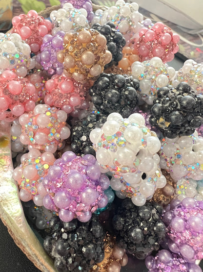 5 PCS - 16mm Beautiful Fancy Round Multicolor Rhinestone/Pearl Acrylic Beads image 2