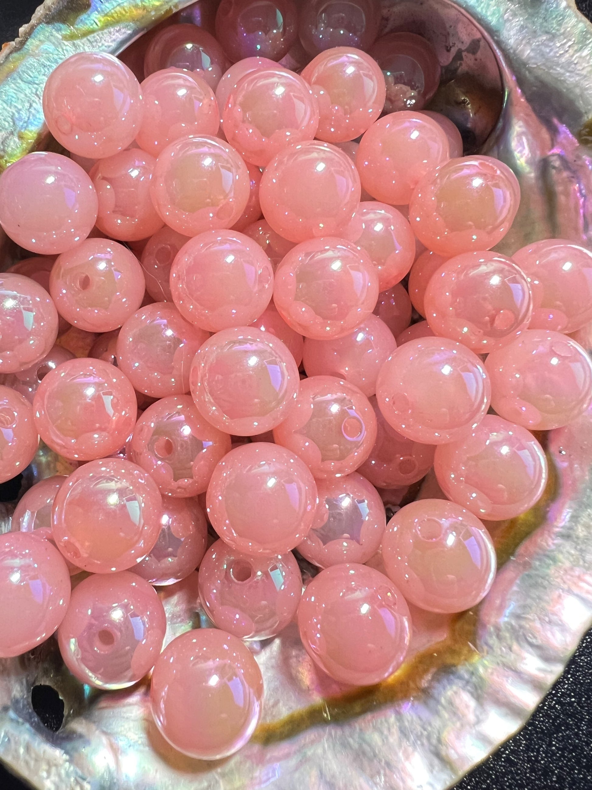 10 PCS- 13mm Light Pink UVAB Iridescent Rainbow Acrylic Beads image 0