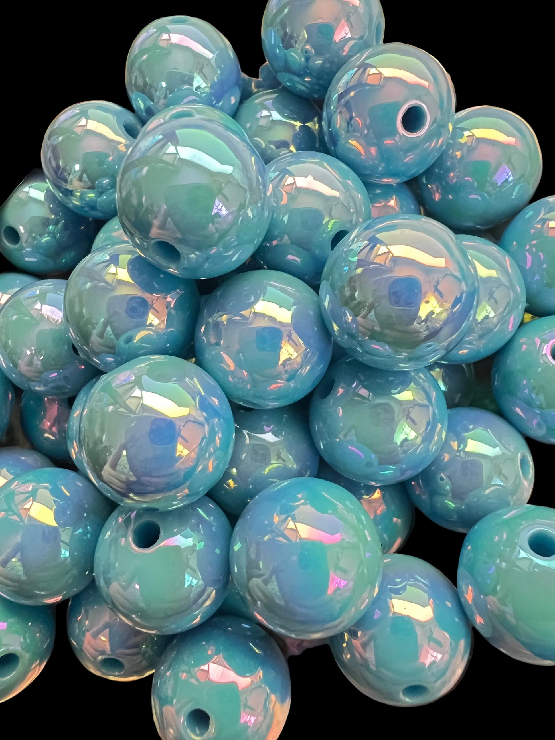 10 PCS - 15mm AZURE BLUE UVAB Rainbow Round Acrylic Beads image 0