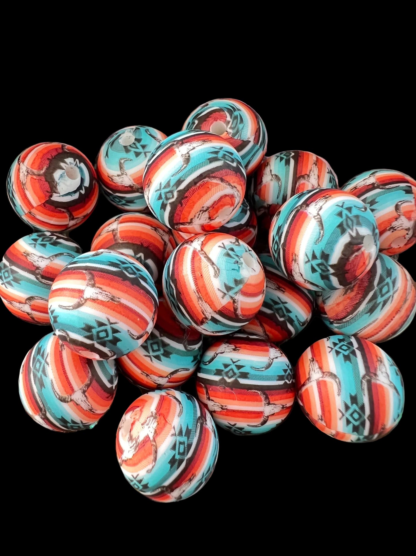 10 PCS- 15mm Brown/Orange/White/Teal Bull Skull/Western Print Silicone beads image 0