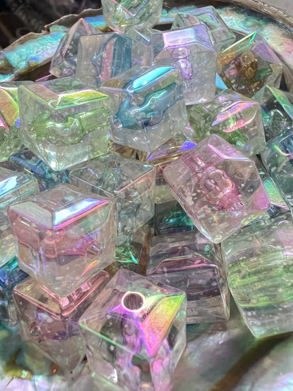 10 PCS- 14mm 3D Hexagonal Prism LUMINOUS Aura Clear/Bubble Acrylic Beads image 1