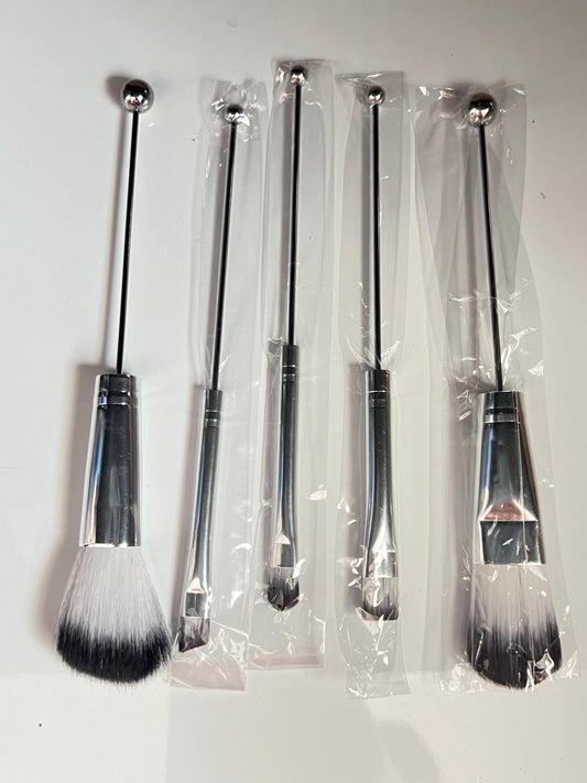5Pcs/Set SILVER Beadable Makeup Brush Set Blank, DIY Craft, Beadable Blank image 0