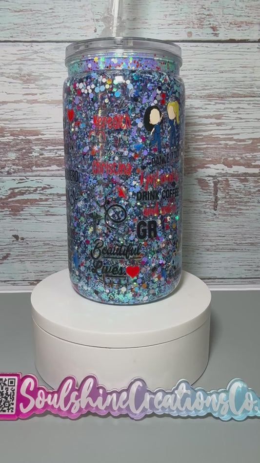 (1)- Ready To Ship Grey’s Anatomy/Medical Design 16OZ ACRYLIC Snow Globe Tumbler