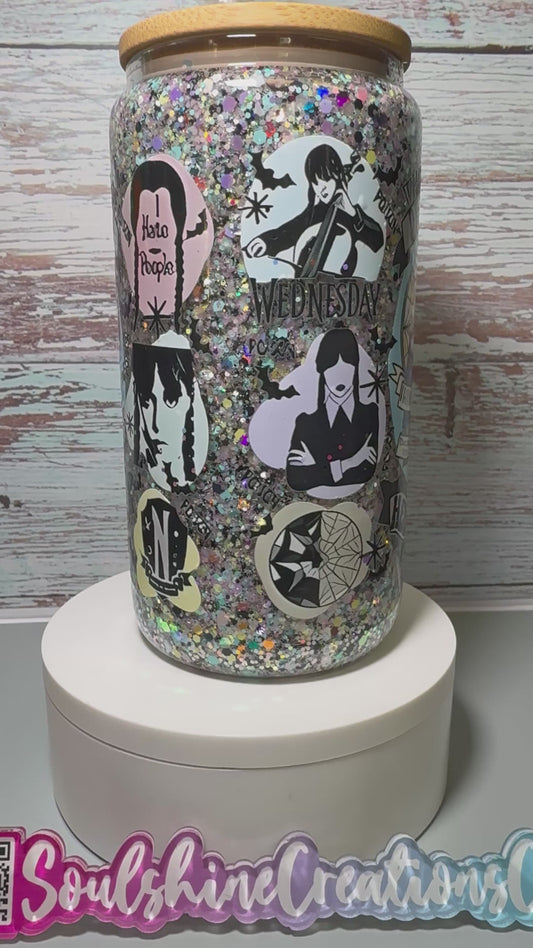 (1)- Ready To Ship Colorful WEDNESDAY Design 16OZ ACRYLIC Snow Globe Tumbler